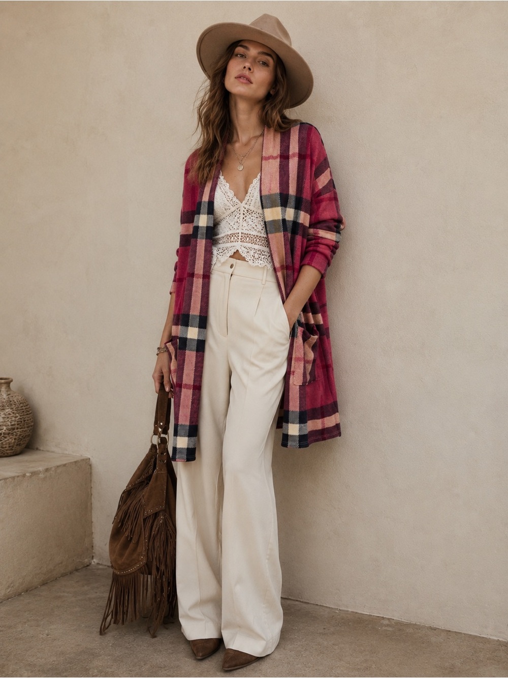 Beeson River Pink Check Plaid Cardigan